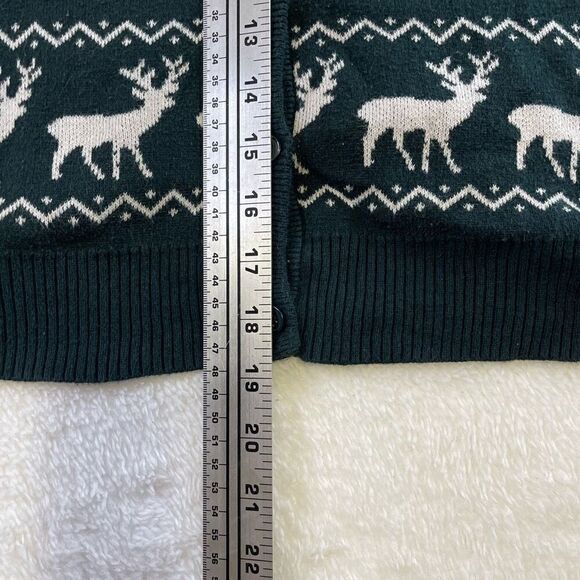 Forever 21 Medium Holiday Cardigan Green Reindeer Print Button Sweater - Picture 8 of 13